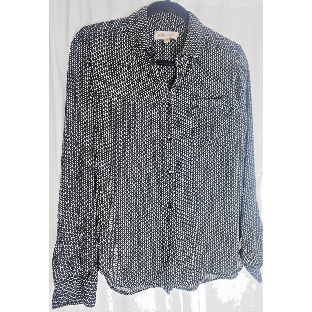 Philosophy Graphic Pattern Black‎ Print Button down Long Sleeve Blouse Size XS
